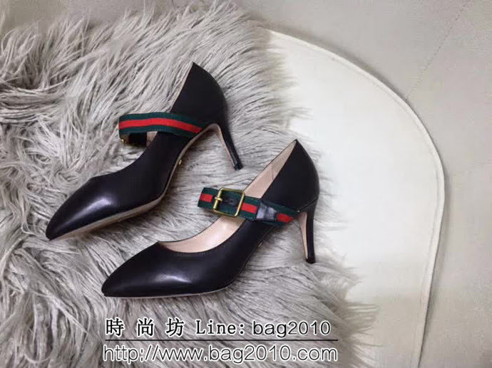 GUCCI古馳 2019春款 女士高跟單皮鞋 黑色 QZS1093